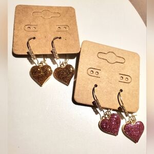2 pair Glitter Heart Drop Earrings